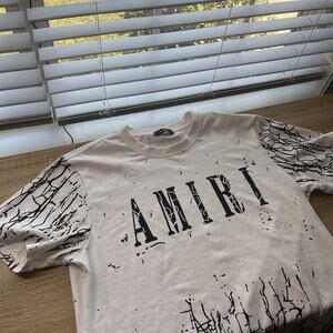 AMIRI Men's Cotton Splashing Ink Short Sleeve T-Shirt White Color Size M